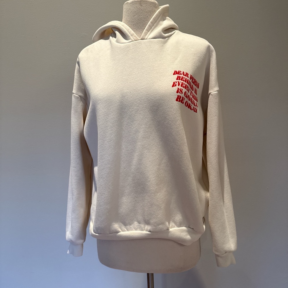 Edikted Cream Hooded Sweatshirt with Red Chest Print
